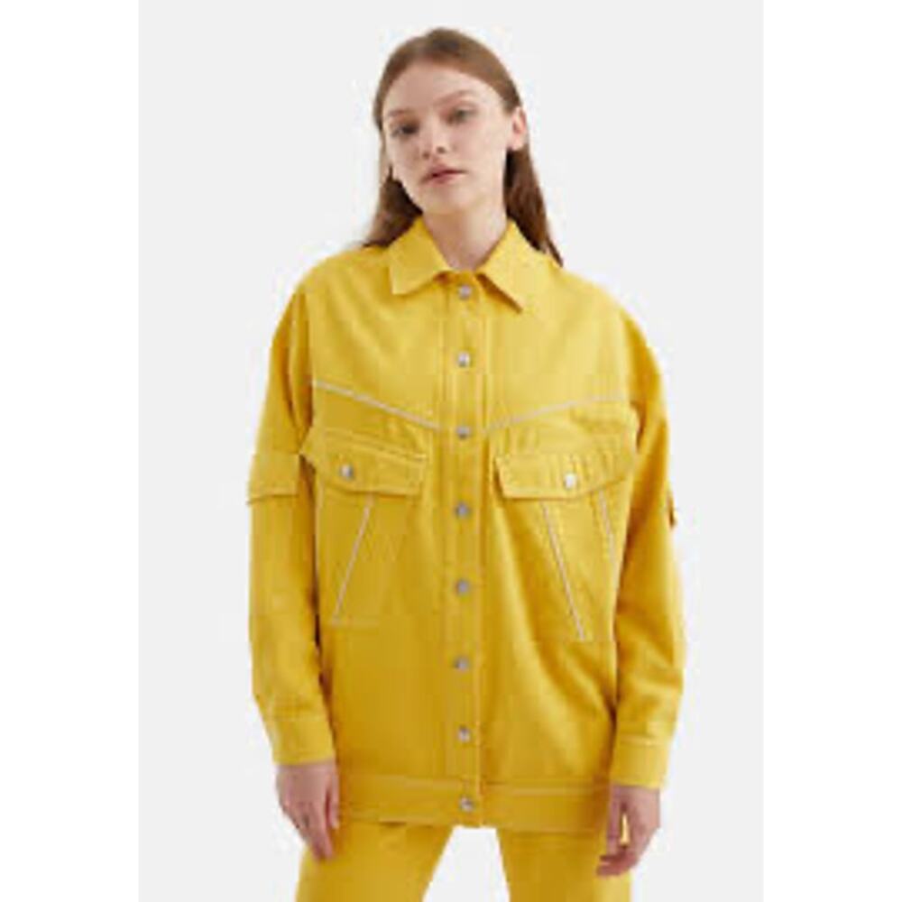 NWT NOCTURNE Ready To Wear Yellow Silver Studded Oversized Jacket Size Medium